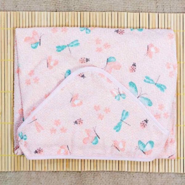 Toalha de Banho Felpuda com Capuz para Bebê - Estampado Salmão