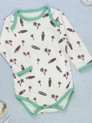 Body Bebê Manga Longa - Surfista Tropical Creme