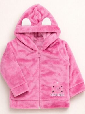 Blusa Capuz Orelinha em Fleece Bebê Menina - Rosa